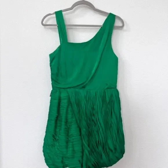 Alice + Olivia | Dresses | Alice Olivia Green Silk Dress Asymmetrical Strap  Ruched Mini Party Dress S | Poshmark